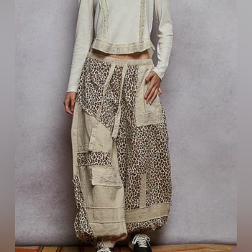 Pol Large Woven Leopard Print Patchwork Joggers I… - image 2